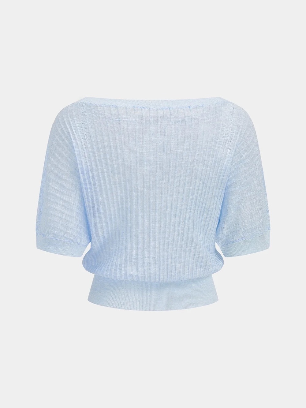 Commense Light Blue Ribbed Short Sleeve Top - Picture 2 of 6